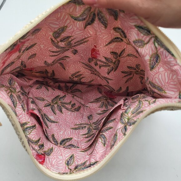 VERA BRADLEY Straw Neutral Crossbody Shoulder Purse Bag Pink Parrot Bird - Picture 6 of 9